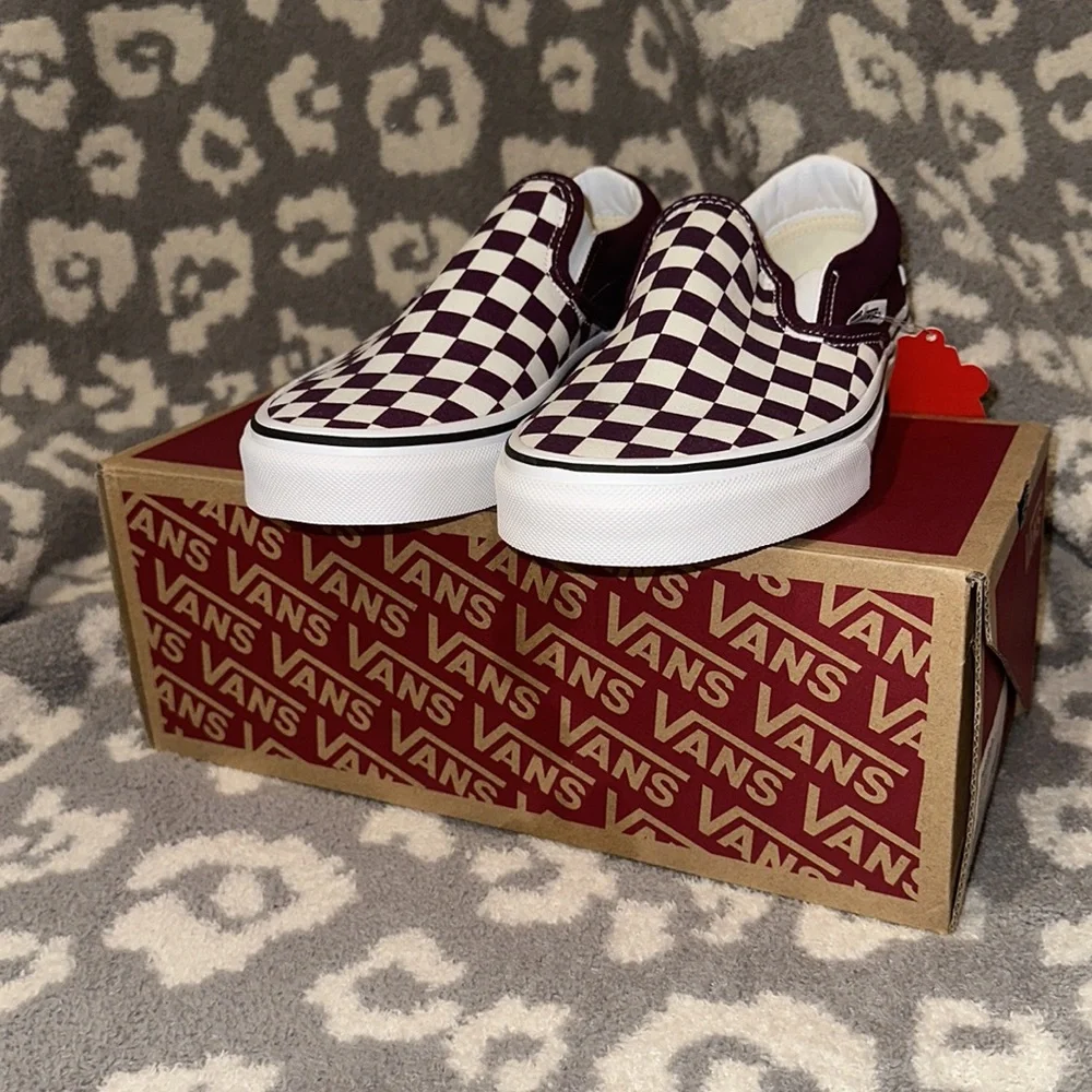 Vans Classic Slip-on Sneakers 🥰😍😘 Checkerboard Grape 🍇 wine New - Picture 3 of 17